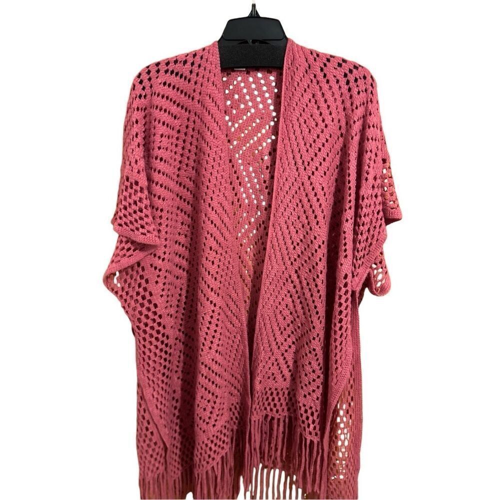 Just Be Crocheted & Fringed Boho Kimono Shawl One Size